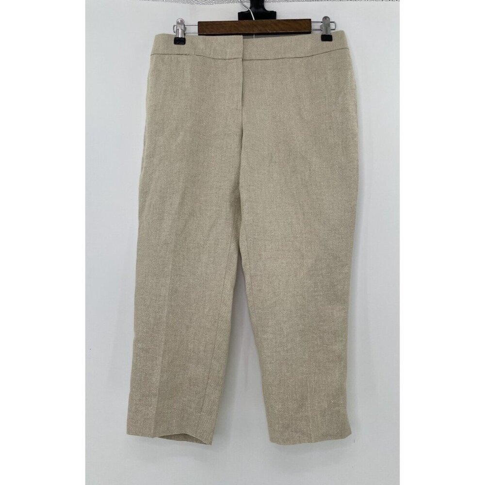 Talbots Women's Linen Metallic Weave‎ Crop Pants Size 6P Signature Beige